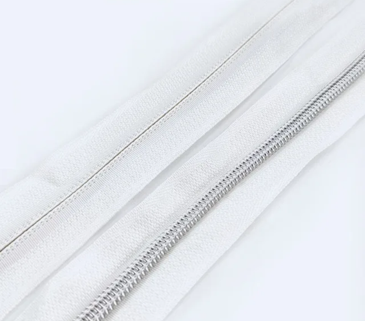 White Zipper Tape with Silver Teeth