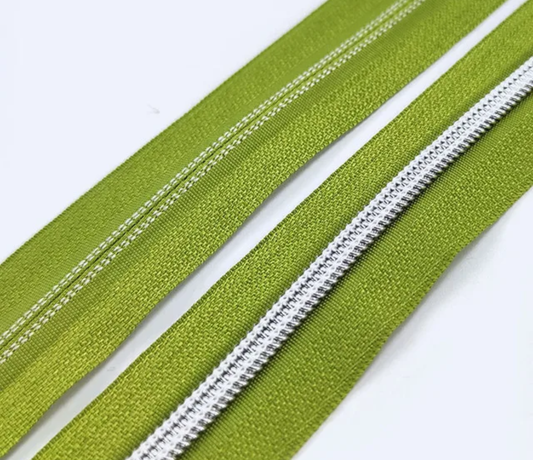 Fresh Green Zipper Tape with Silver Teeth