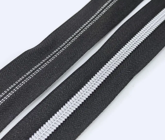 Black Zipper Tape with Silver Teeth