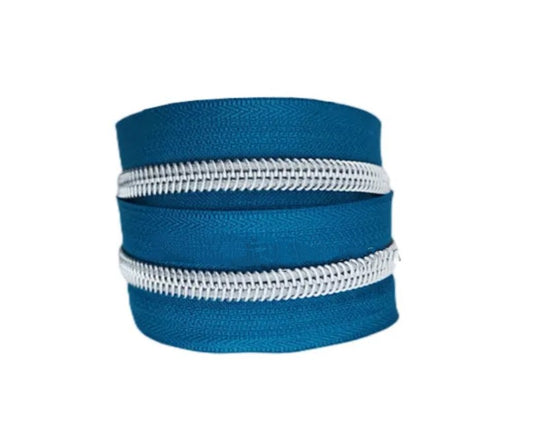 Cerulean Blue Zipper Tape with Silver Teeth