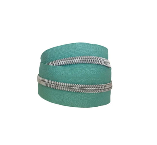 Patina Turquoise Zipper Tape with Silver Teeth