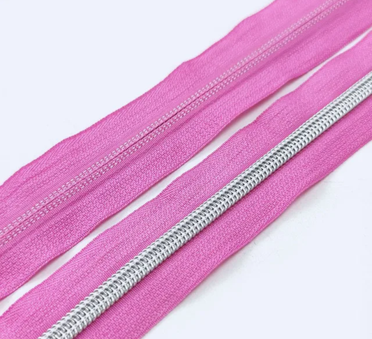 Bubble Gum Pink Zipper Tape with Silver Teeth