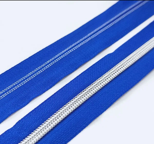 Royal Blue Zipper Tape with Silver Teeth