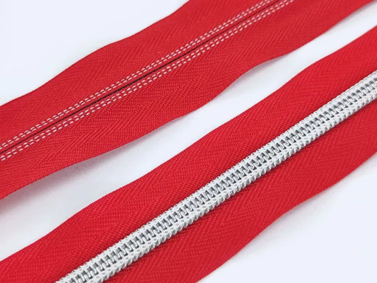 Red Zipper Tape with Silver Teeth