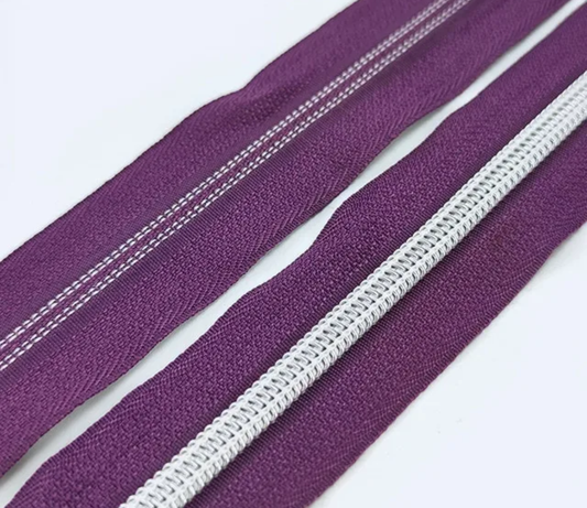 Plum Zipper Tape with Silver Teeth